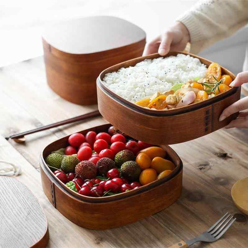 弁当箱 木製 多層 分け取り付き添い人 和風 弥助箱 ピクニック用 晩ご飯ボックス席 泊まり食器 今めかしい ひな型 日常使い走り 軽さ 肌理調
