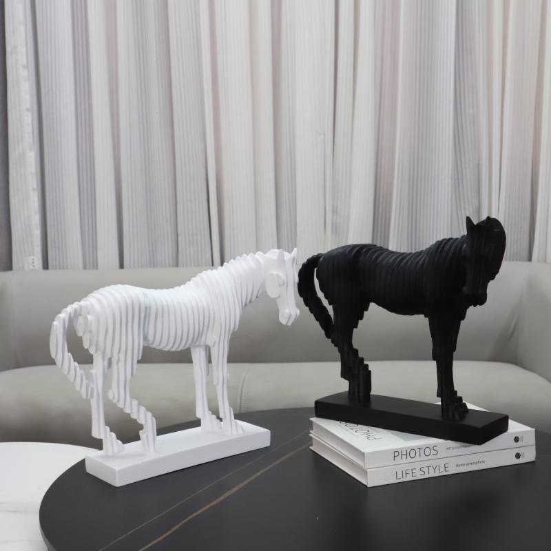 樹脂 置物 抽象 馬 切面 デザイン 黒白 ヨーロッパ スタイル 高級感 インテリア 雑貨 リビング 書斎 玄関 飾り モダン オブジェ
