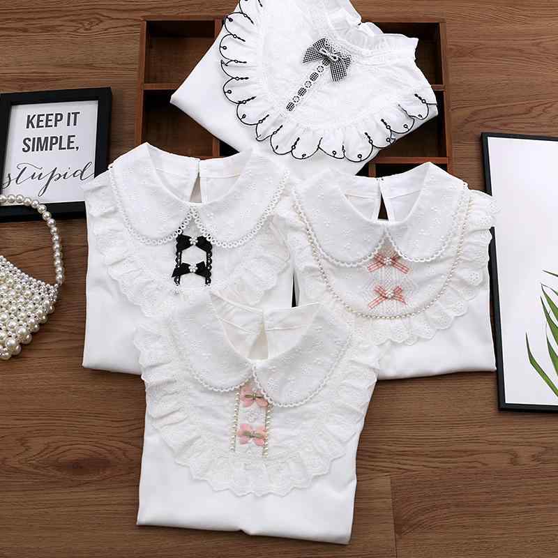 キッズ 女の子 綿100% 長袖 レース 襟付き Tシャツ インナー トップス 柔らかい 肌触り 普段使い 子供服 ベースレイヤー 花柄 エッジ かわいい デザイン