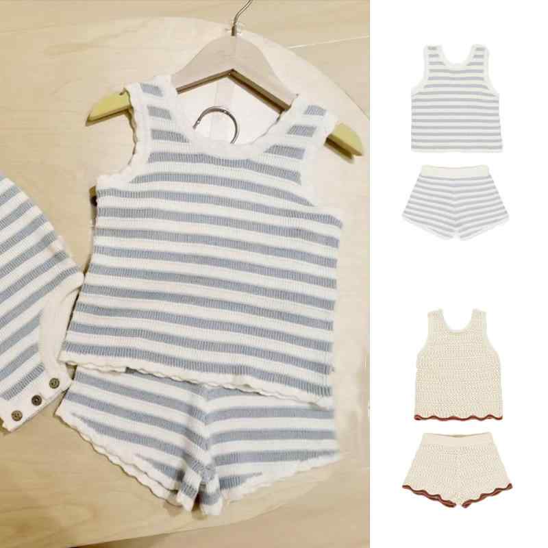 女児 夏用 ニット キャミソール ショーツ セット 北欧風 かわいい 軽量 通気性 良い ベビー 普段使い シンプル デザイン ピンク系 アイボリー