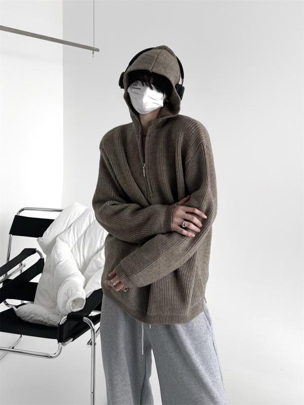 カーディガン メンズ フード付き ハーフジッパー ニット セーター ゆったり ビッグシルエット 高級感 秋冬 アウター 普段使い 伸縮性 吸湿速乾 4,368円
