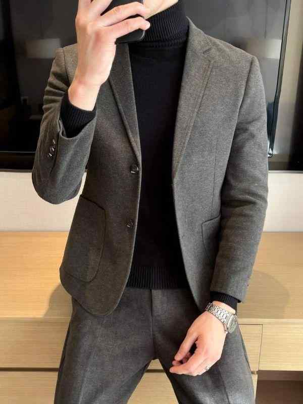 ジャケット メンズ 秋冬 ウール 高級感 厚手 軽熟風 カジュアル コート スタイル 暖か 普段使い 通勤用 韓国風
