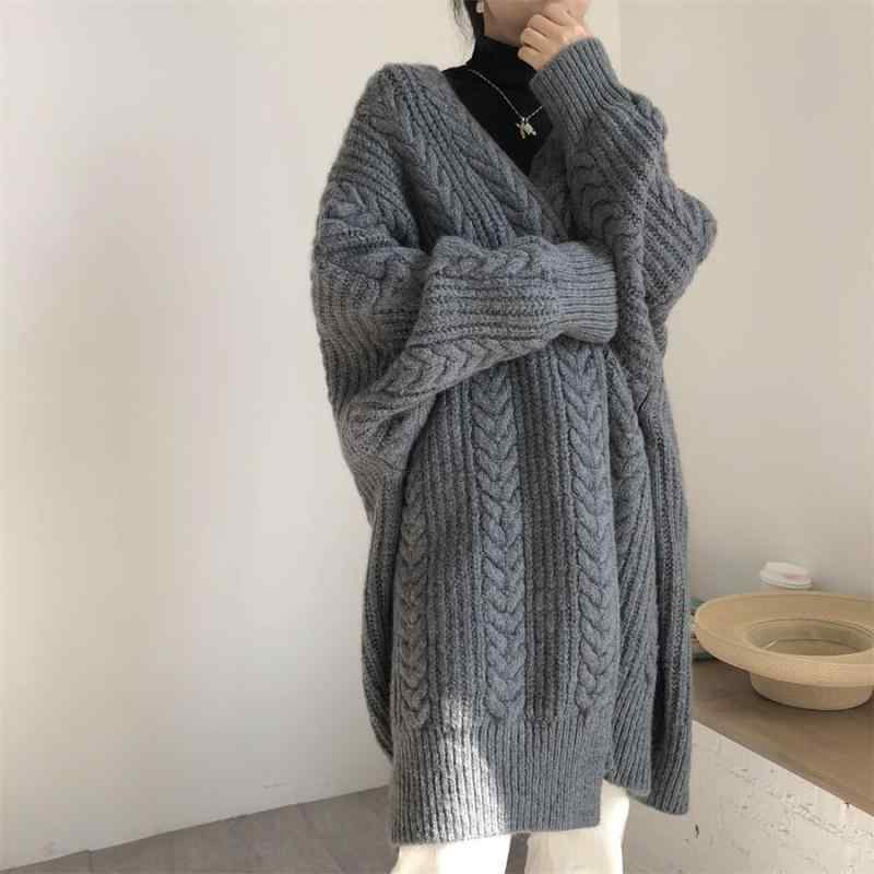 レディース ニット カーディガン 秋冬 厚手 ゆったり ケーブル編み ロング丈 セーター アウター 暖か 柔らかい ルーズフィット スタイリッシュ トップス