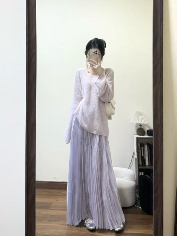 レディース ニットセーター Vネック 長袖 モヘア ゆったり シルエット 高級感 スリム 優しい 雰囲気 春 柔らかい 暖かみ 通勤 普段使い トップス