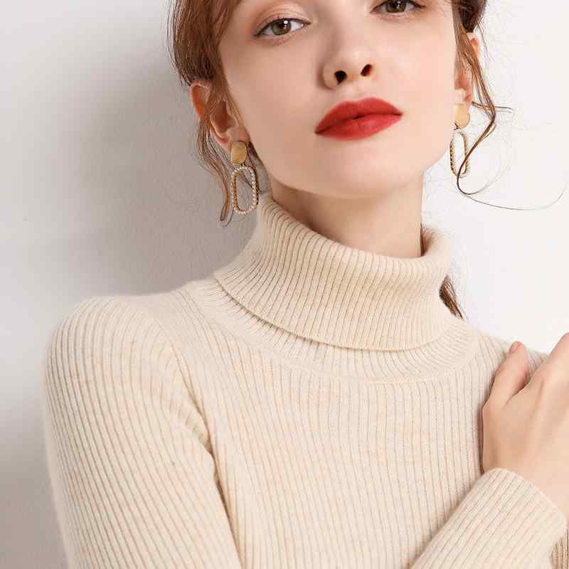 女性用 長袖 ハイネック カシミヤ ニットセーター 純色 スリムフィット リブ 暖か 柔らかい インナー トップス 通勤 普段使い 4,452円