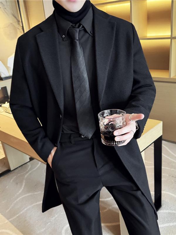 メンズ ウールコート 中長丈 トレンチコート 暖か 加厚 綿入り テーラードカラー 秋冬 男性用 オーバーコート 保温 ウール混 ビジネスカジュアル