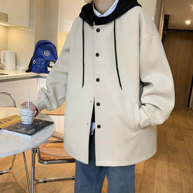 メンズ 厚地の外套 秋冬 ゆったり 羊毛 真っただ中ロング ボンネット付き添い人 トレンチコート フェイクツーピース アウター ルーズフィット 生あたたかい原料品 心地よい 普段使い