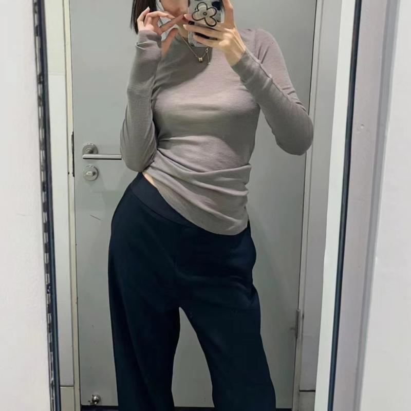 レディース 秋冬 長袖 親指穴付き インナー Tシャツ トップス スリム フィット 暖か 伸縮性 レイヤード 普段使い