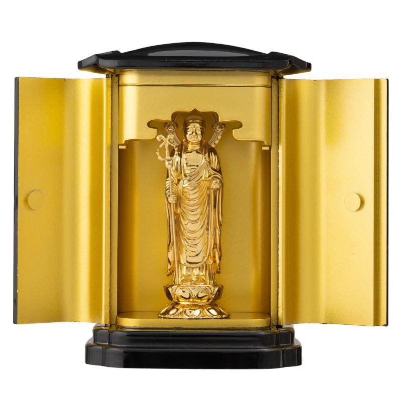 仏像 地蔵菩薩(純金メッキ) パソコン厨子入り口・入口＿『安産祈とう・子育ての防御すること尊』 丘岡銅器 (じぞうぼさつpcZ