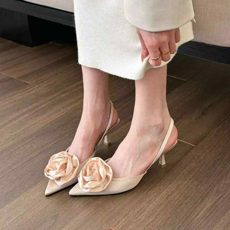 レディース 夏用 バラ柄 猫爪ヒール ハイヒールサンダル フレンチスタイル 上品 フェミニン ガーリー 普段使い カジュアル 軽量 伸縮性 吸湿速乾