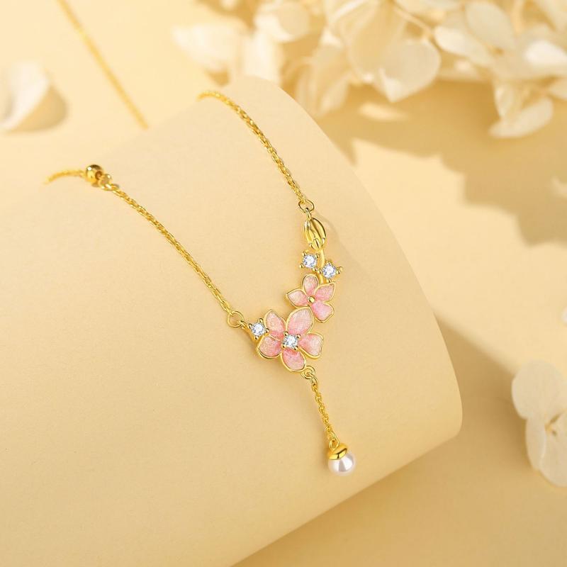 ネックレス 女性用 シルバー 桃花 花モチーフ タッセル 鎖骨チェーン かわいい 清新 ユニークデザイン 軽量 デイリーアクセサリー|日用雑貨 RISE店