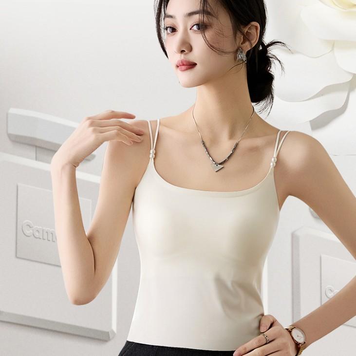 キャミソール レディース ブラ一体型 ノーブラ 夏用 接触冷感 無痕 超薄 パール 美背 軽量 吸湿速乾 インナー不要 トップス タンクトップ|日用雑貨 RISE店