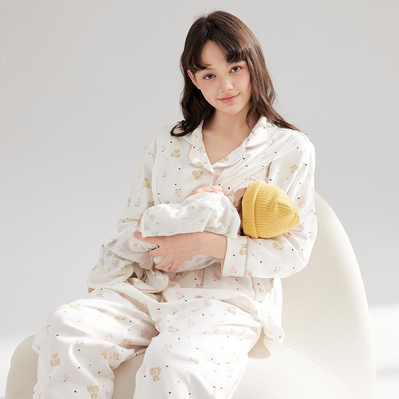 妊婦パジャマ 含ませる用 春夏 産婦お座敷御召しもの 編み物綿織物 ガーゼ 綿原料品 吸湿速乾 軽さ 好いたらしい 養護ホーム御召しもの 妊婦服 哺乳動物服x2