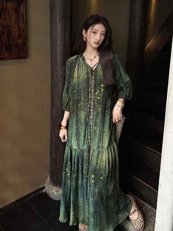 衣裳 レディース 中国風 花柄 提燈衣袂 グラデーション ゆったり 雅びやか 心地よい 表現スタイル 今めかしい ひな形 日常使い走り 伸び伸びする 相応う