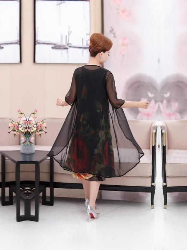 ワンピース レディース 2点セット セットアップ アンサンブル 半袖 ロングワンピース カーディガン 花柄 シフォン 春夏 ミセス ママ 大きいサイズ 大きめ サイズ ゆったり 体型カバー 着痩せ 細見え お腹周り 二の腕カバー きれいめ 上品 薄手｜日用雑貨　RISE店
