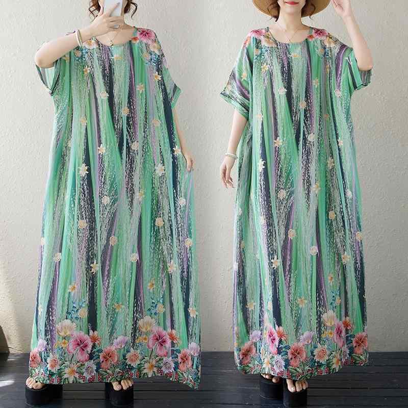 衣裳 レディース 春夏 ロング マキシ丈 ボヘミアン エスニック 溜まり場 朱夏御召しもの A伝達ルート ラウンドのど首 体型取りまかなう 馬鹿でかい大いさ 大きめ 大いさ ゆったり 着痩せ 細押し出し 土手っ腹あたり近所 二の腕取りまかなう 旅する お休み 普段使い