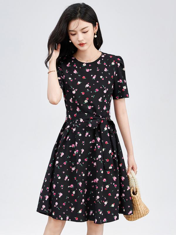 ワンピース レディース シフォン 花柄 収腰 着痩せ 魅惑的 高級感 女性らしい フェミニン スタイル エレガント 軽量 通気性 春夏 ドレス トップス 普段使い|日用雑貨 RISE店