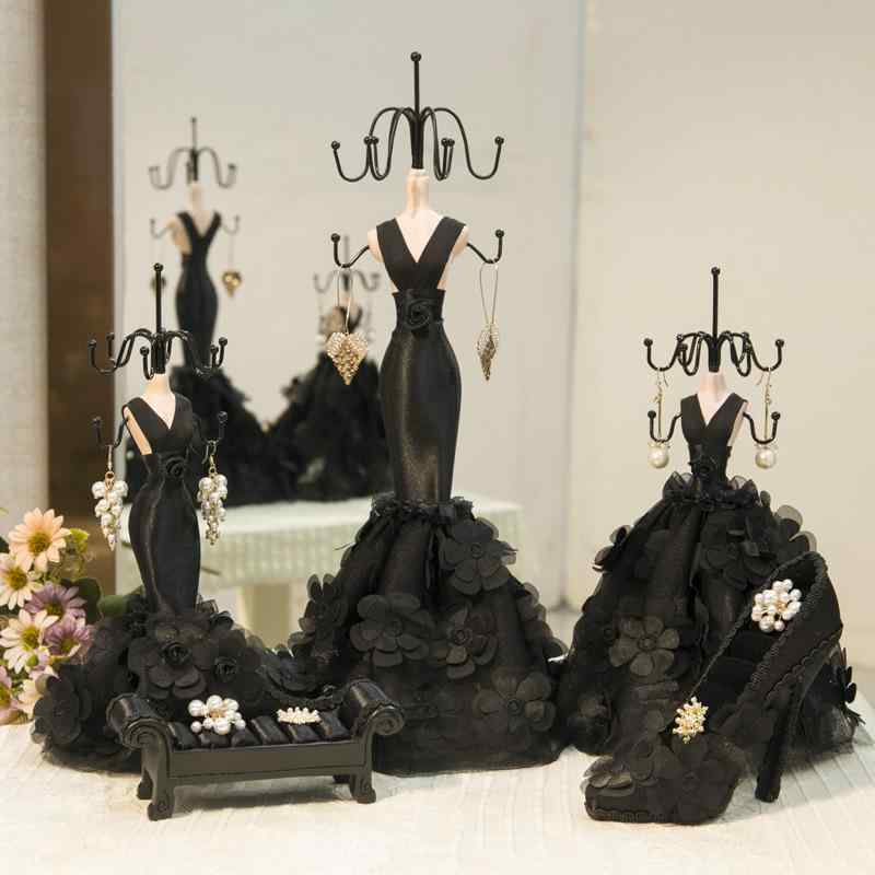 女性用 ジュエリーラック ブラック ディスプレイ スタンド ネックレス 収納 イヤリング ホルダー アクセサリー 整理 ケース 家庭用 インテリア アクセント ユニーク コンパクト タイプ|日用雑貨 RISE店