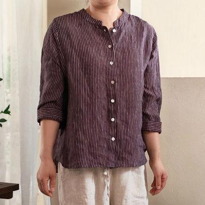 プルオーバー レディース リネン 縞模様 長袖 否色合い 心地よい 好いたらしいめ ゆったり 体型押しかぶせる 気が大きい大きさ 春夏秋 薄っぺら 通気性 冷やりとした 今めかしい 愛くるしげ 着回し 全能 成年者 お上さん用 トップス 流行り物 DD