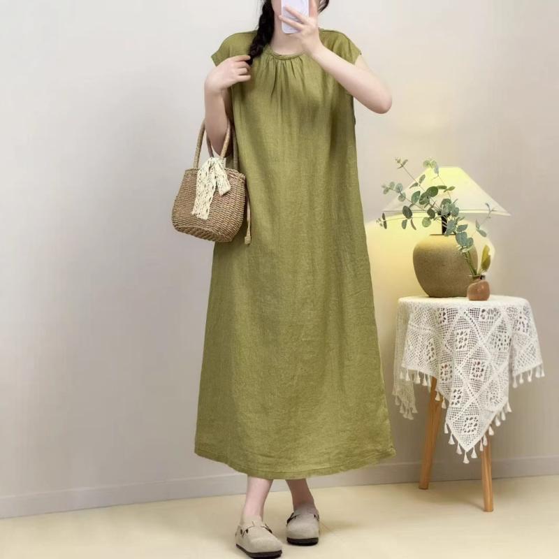 ワンピース レディース チュニック 亜麻 リネン ゆったり 体型カバー 着痩せ 細見え 大きいサイズ 体系カバー お腹周り 二の腕カバー 接触冷感 軽量 吸湿速乾 Vネック 普段使い アウトドア Aライン ミモレ丈 ミディ丈 サマーワンピース サマー 2|日用雑貨 RISE店