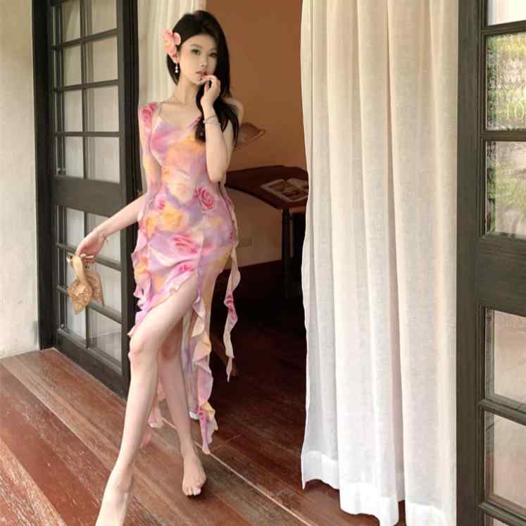 ワンピース レディース 花柄 プリント キャミソール セクシー エレガント フェミニン 大人かわいい きれいめ 上品 揺れ感 華やか 清楚 涼やか 快適 柔らかい 肌触り 通気性 動きやすい 体系カバー 大きいサイズ ゆったり 着痩せ 細見え お腹周｜日用雑貨　RISE店