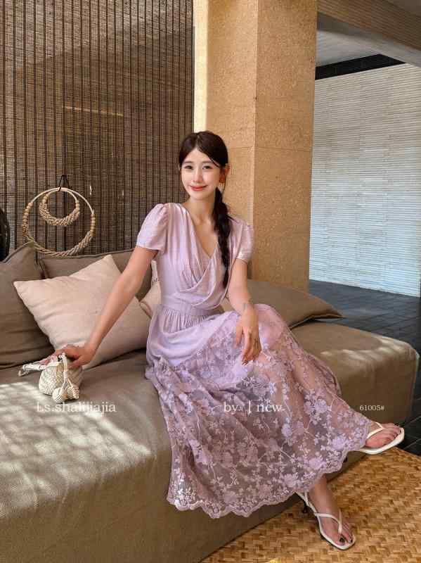 ワンピース レディース ワンピース ?雅 ・靭接 レース 半袖 夏 夏物 普段使い 通勤用 お出かけ 清楚系 フェミニン 上品 きれいめ かわいい系 膝下丈 ロング丈 体型カバー ゆったり 着痩せ 細見え お腹周り 二の腕カバー LサイズXLサイズXX｜日用雑貨　RISE店