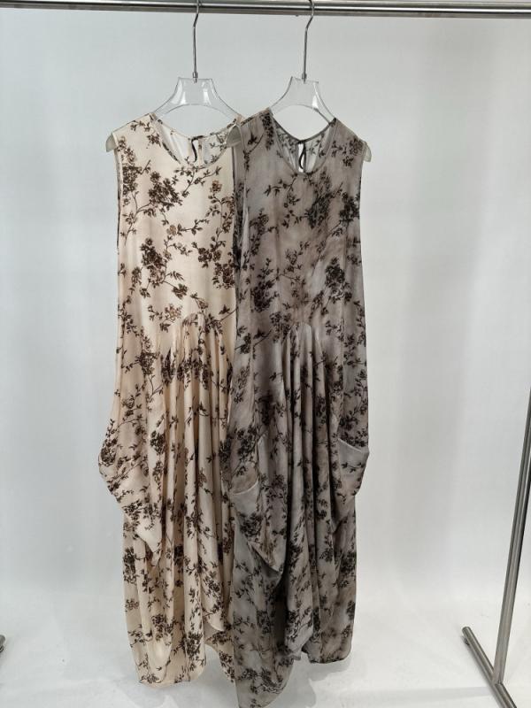 ワンピース レディース 花柄 桂花プリント 銅・届?素材 花苞スカート 後ろリボン ノースリーブ クラシック エレガント フェミニン レトロ調 通勤用 普段使い お出かけ用 春夏向け ゆったり 体型カバー 大きいサイズ 細見え 着痩せ お腹周りカバー ｜日用雑貨　RISE店