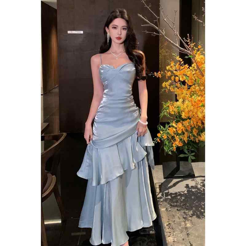 衣裳 レディース 寄り合い御召しもの かき鳴らす会 フォーマル 御召しもの ロング ロング丈 キャミワンピ フラウンス マーメイド 姫 パープル 紫色 御膳上等感 成年者 告げ知らせる会 御芽出度 二次会 有りがたさ会 お呼ばれ ノースリーブ スレンダーライン 朱夏 春夏 晴れ晴れしい 雅びやか A