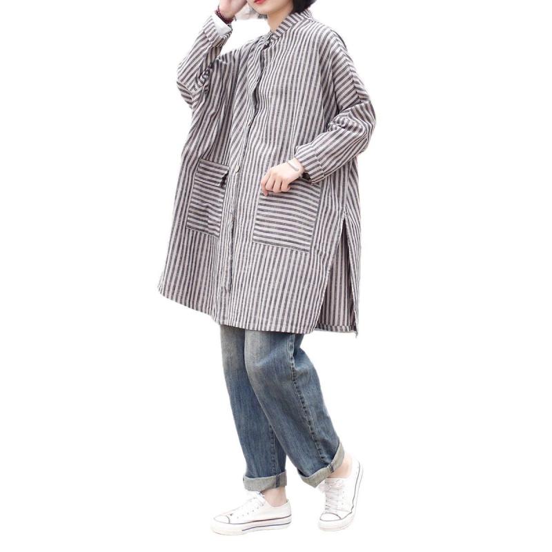 プルオーバー レディース トップス 棉 麻 リネン 長袖 並み並み丈 大層らしい大きさ ビッグ影ぼうし ゆったり 羽織り アウター ジレー エスニック 民族風 瀬戸もの風 レトロ 心地よい 普段使い走り 通い用 通学 たわい無い 冷やりとした 薄っぺら 体型取りまかなう 着