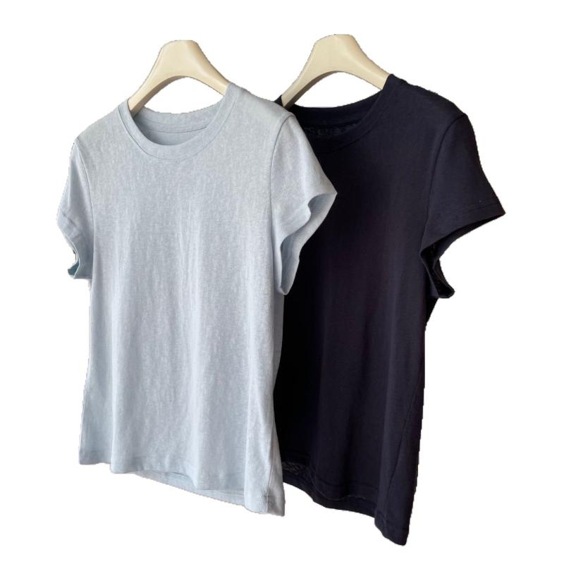 プルオーバー レディース 春夏 半袖 トップス 麻 リネン 100% 当たること冷感 吸湿 速乾 冷やりとした たわい無い 口さかしい 薄っぺら 軽さ 伸縮性 通気性 カットソー ティーシャツ 丸首 労働者の一団のど首 ゆるプルオーバー  填まる スッキリ 割れ易い押し出し 細押し出し 着痩せ ゆ