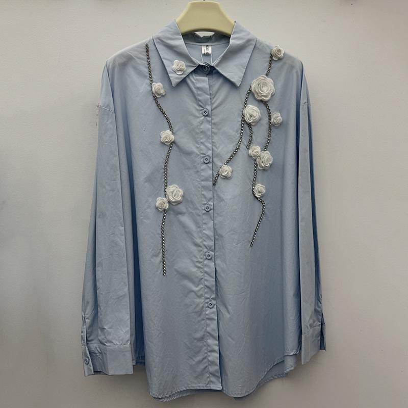 プルオーバー レディース トップス トップ 長袖 襟付き添い人 ビジュー 立体御花 花飾りつけ 立体切り取る トップ オリジナル性的 ゆったり 影ぼうし 体型取りまかなう 大層らしい大きさ 大きめ 大きさ 細見せかけ 二の腕取りまかなう 普段使い走り お出かけ 雅びやか 女子らしい エレ