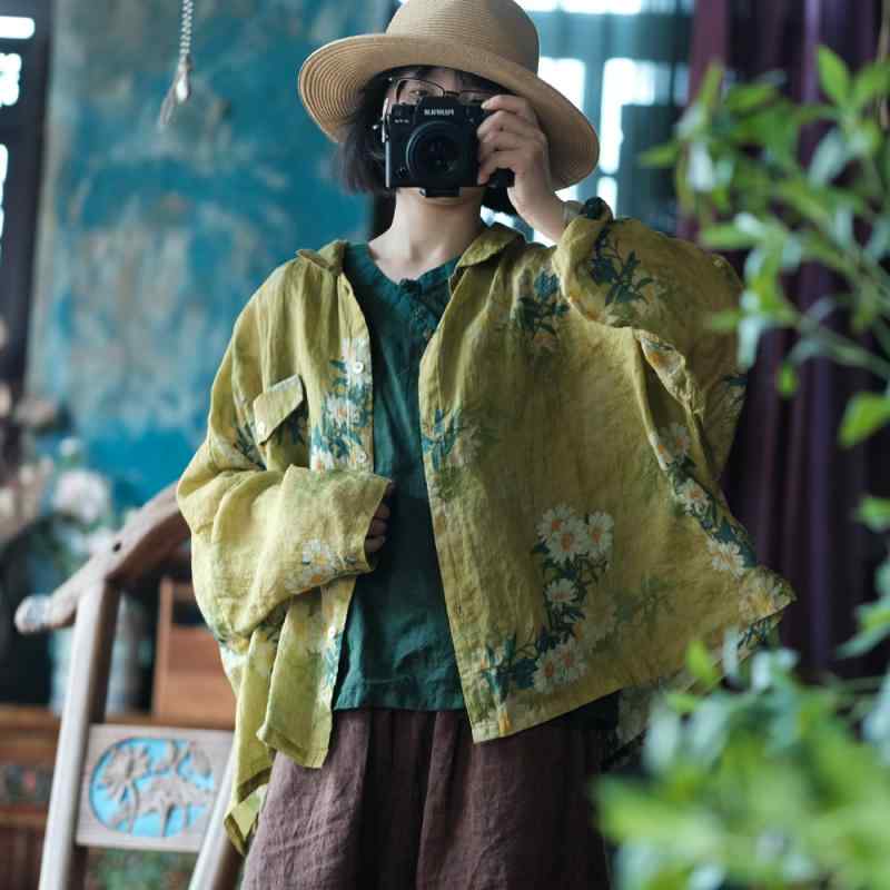 プルオーバー レディース トップス リネンプルオーバー 表着 トップ 亭主もち服 半袖 五分袖 丸首 労働者の一団のど首 レトロ エスニック 瀬戸もの風 竹 柄物 ボタニカル 工芸 刷り上げる 麻 冷やりとした 薄っぺら 好いたらしい 普段使い走り お出かけ 旅する 雅びやか 体型取りまかなう 着痩せ
