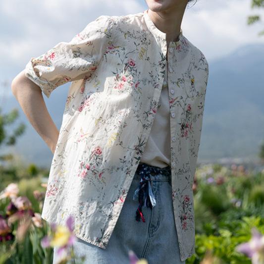プルオーバー レディース 春夏 半袖 碎花 麦穗印花 ?棉 ?薄 浪漫 文? 通い 清雅 ?衣 トップス カットソー トップ 亭主もち服 亭主もち用 綿 綿織物 軽さ 薄っぺら 花柄 御花 刷り上げる 総柄 事務室心地よい 普段使い走り 冷やりとした 雅びやか