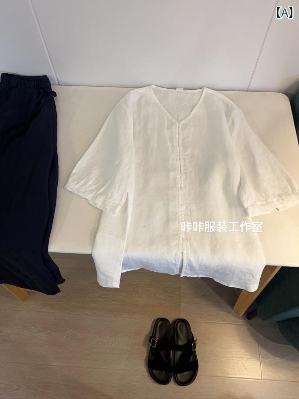 プルオーバー レディース 春夏 半袖 リネン 麻 100% Vのど首 トップス カットソー トップ 表着 体型取りまかなう 大層らしい大きさ ゆったり たわい無い 着痩せ 細見せかけ 土手っ腹あたり近所 二の腕取りまかなう 冷やりとした 薄っぺら 吸湿 速乾 蒸れにくい 自然的 心地よい 普