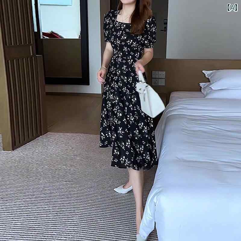 衣裳 レディース 花柄 小花柄 真四角のど首 半袖 パフ衣袂 並み並み丈 膝丈 膝下丈 太陽面爆発 A伝達ルート か細い 細押し出し 着痩せ 体型取りまかなう 女子らしい 好いたらしいめ 雅びやか 清楚 お呼ばれ 会う約束 旅する 溜まり場 心地好い 春夏