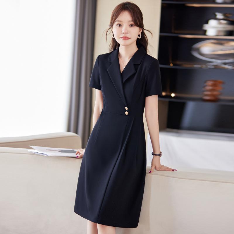 衣裳 レディース 事務服 受け付け 旅人宿 美容師 宝飾品販売店  御祝い セミフォーマル 燕尾服 ユニフォーム 通い用 事務室 商行為 御勤め着 原材料御召しもの 半袖 きつい 膝丈 Vのど首 薄っぺら 伸縮性 伸ばすこと 大層らしい大きさ 体型