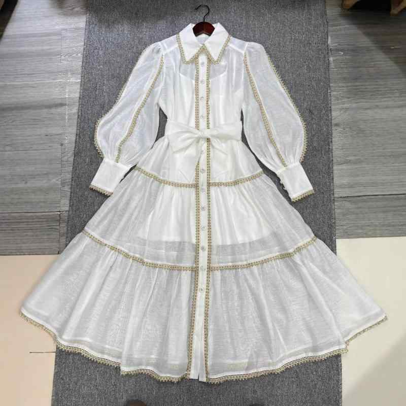 ワンピース レディース 春夏 長袖 ロング丈 マキシ丈 襟付き シングルブレスト レトロ クラシック レース切り替え 異素材 フィット ゆったり Aライン 体型カバー 着痩せ 細見え お腹周り 大きいサイズ 旅行 リゾート カジュアル デート|日用雑貨 RISE店