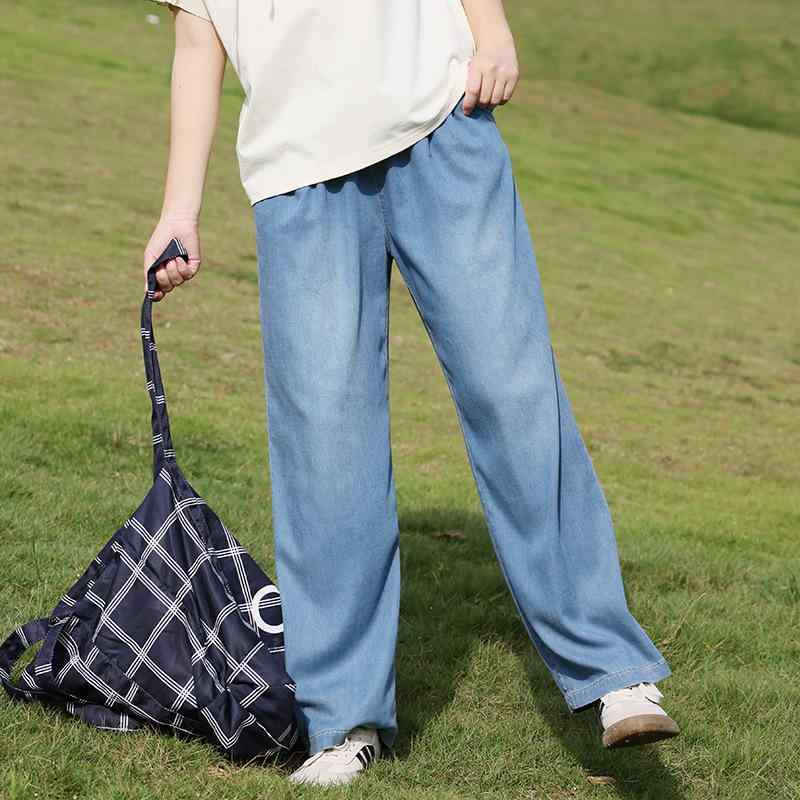 デニム お嬢さん キッズ ジーンズズボン下 ジーパン 長札 広広としたズボン下 薄っぺら 当たること冷感 軽さ 天絲 生まれ変わり衣料繊維 伸縮性 伸ばすこと ボトムス 春夏用 普段使い走り 通学 学院 心地よい 分かりやすい 愛くるしい 青碧 点火装置青碧