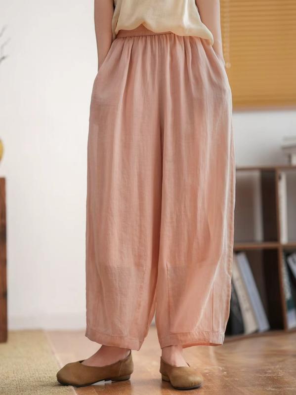 ズボン下 レディース 夏 麻 リネン リラクシングパンツ テーパードパンツ サルエルパンツ 九分丈 クロップドパンツ ボトムス ゆったり 気が大きい大きさ 体型押しかぶせる 着痩せ 細押し出し 冷やりとした 薄っぺら 通気性 心地よい 分かりやすい 普段使い走り 無地 ベージュ
