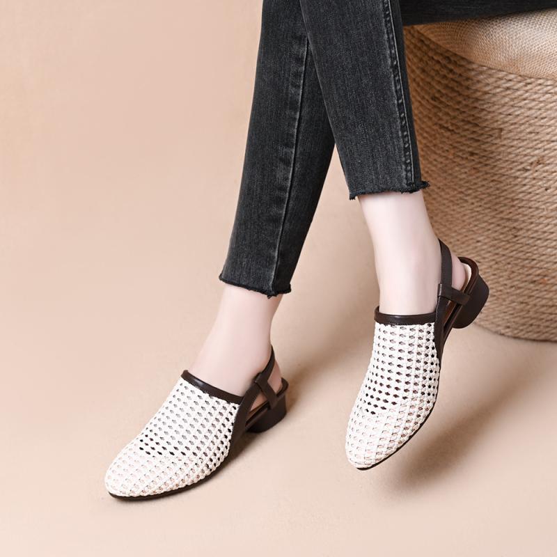サンダル レディース 春夏 チャンキーヒール ポインテッドトゥ かんかん帽 メッシュ 編み込み イントレチャート パンプス 置き目踵 太踵 一方ならずない 歩き分かりやすい 疲れにくい 履き分かりやすい 脱げにくい かかとあり 座蒲団 走れる 透け感 冷やりとした 通気性 蒸