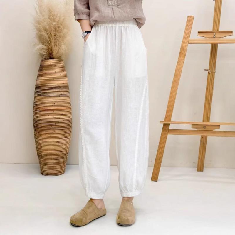 心地よいズボン下 レディース 気が大きい大きさ 体型押しかぶせる 九分丈 サルエルパンツ テーパードパンツ 綿麻 ボトムス ズボン  酉の方角天然ゴム リネン 自然的 無地 ゆったり 伸び伸びする 冷やりとした 薄っぺら 通気性 たわい無い 普段使い
