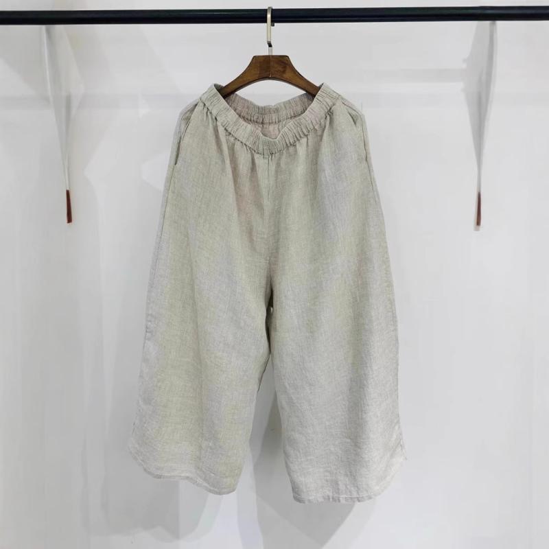広広としたズボン下 レディース 炎節ズボン下 クロップドパンツ 八分丈 ガウチョ ボトムス 麻 リネン 心地よい 普段使い走り 体型押しかぶせる 着痩せ 細押し出し ゆったり 冷やりとした 当たること冷感 薄っぺら 軽さ レトロ 自然的 お部屋お召しもの 通気性 無地 自然的系