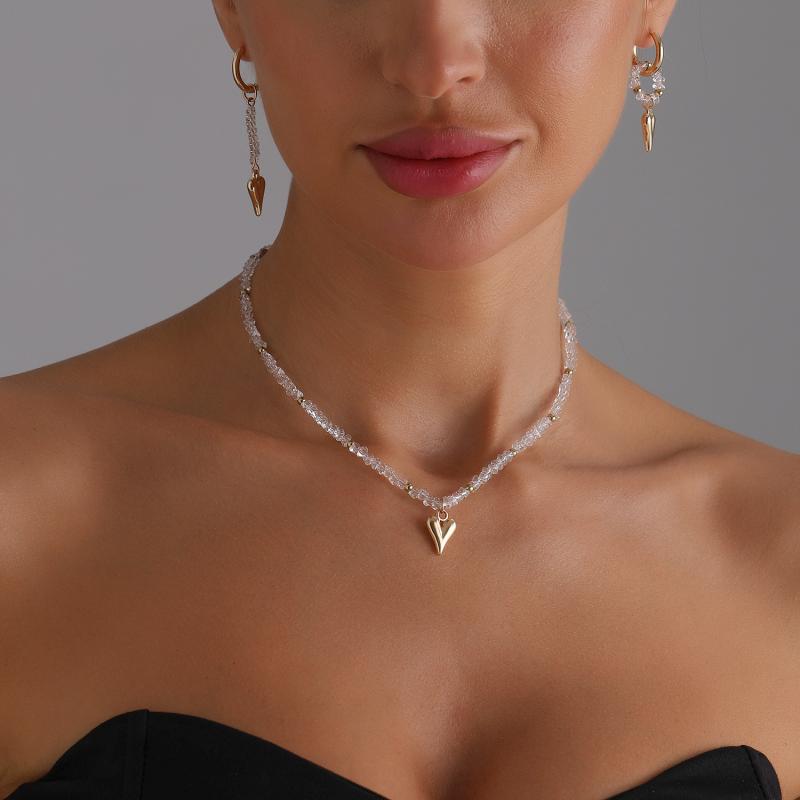 Necklaces, Women's Jewelry Set, Pendant, Earrings, Accessories, 2 Piece Set, Heart Crystal, Crystal, Bijou, Sparkling, Luxury, Insta Style, Unique, Delicate, Adult, Elegant, Everyday, Office, Casual, Formal, Silver, Gold