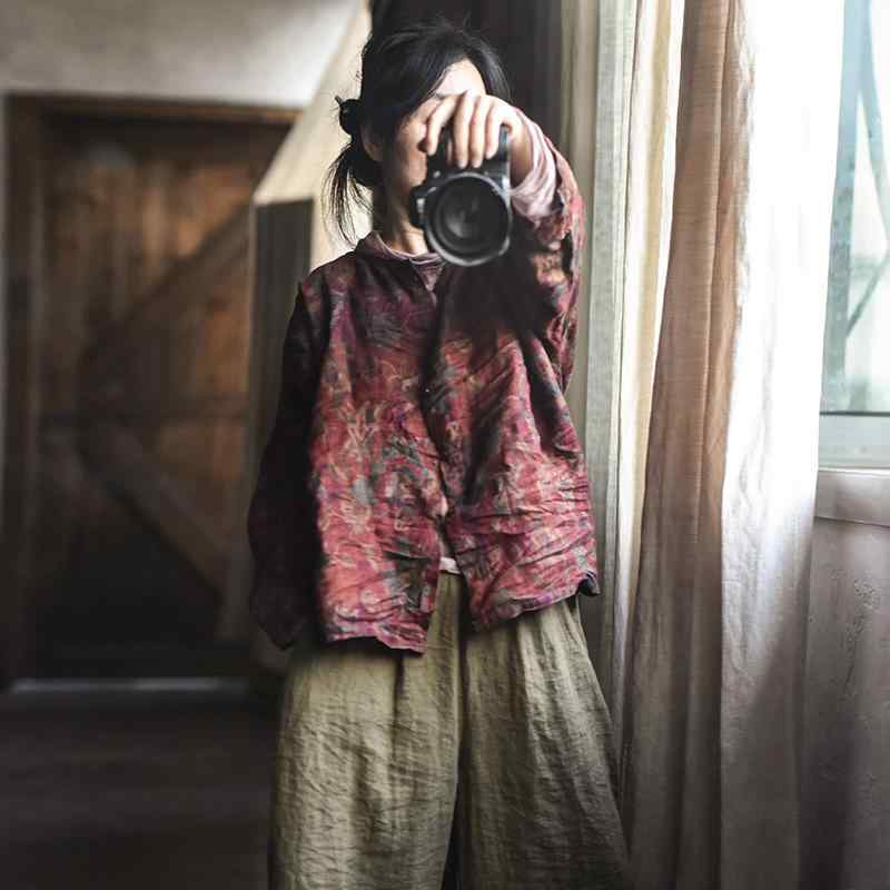 シャツ レディース 春秋 長袖 綿麻 亜麻 大サイズ トップス チュニック ブラウス カジュアル ゆったり 体型カバー 着痩せ 細見え 大きいサイズ 普段使い お腹周り 二の腕カバー 楽ちん 柔らかい 薄手 ナチュラル レトロ 上着 羽織り ライトアウタ｜日用雑貨　RISE店
