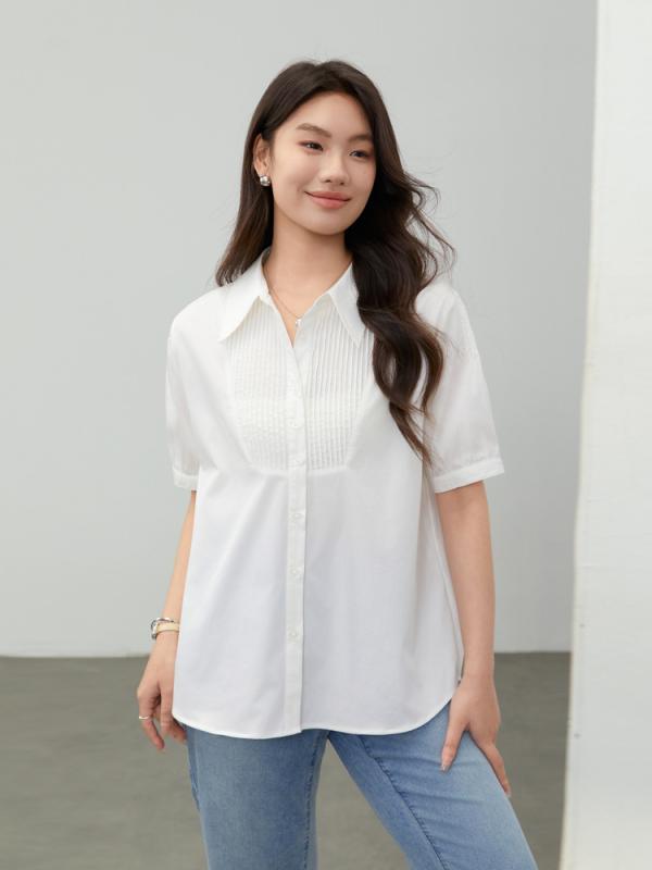 シャツ レディース 大きいサイズ 体型カバー 着痩せ ゆったり 大きめ サイズ 細見え お腹周り 二の腕カバー 襟付き トップス 普段使い 通勤用 オフィス カジュアル オフィスカジュアル 上品 接触冷感 吸湿速乾 サマー 半袖 夏用 ぽっちゃり おしゃれ｜日用雑貨　RISE店