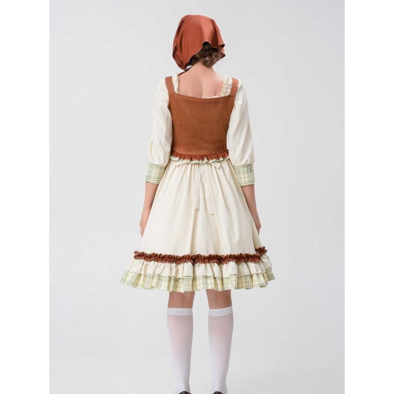 ワンピース レディース 仮装 衣装 童話 コスプレ ドレス 赤ずきん マッチ売りの少女 演劇 フレンチ カントリー風 ロリータ かわいい プリンセス フレア ゆったり 体型カバー 大きいサイズ 長袖 パフスリーブ リボン レース チュール パーティー ハロ｜日用雑貨　RISE店