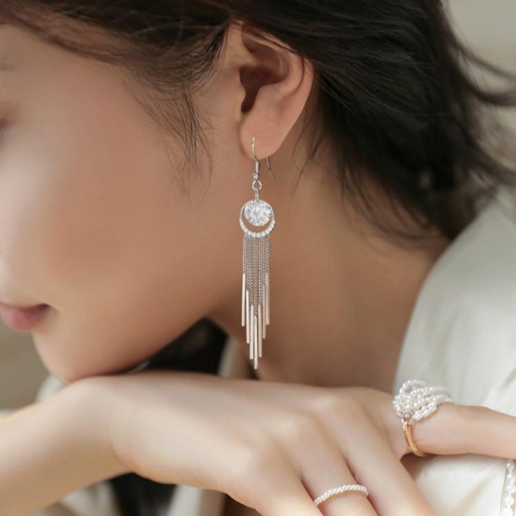 ピアス レディース ジルコニア S925 シルバー 長め ロング タッセル スイング アクセサリー 韓国 きれいめ 大人かわいい エレガント 揺れる 耳飾り ギフト おしゃれ シンプル 上品 華奢 フェミニン デイリー パーティー ウェディング ジュエ|日用雑貨 RISE店
