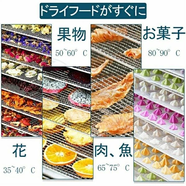 食品乾燥機 家庭用 業務用 電気食品脱水機 6層8層12層18層 だいようりょう フードドライヤー ドライフルーツメーカー ステンレス鋼 温度調節30℃～90℃ 0～12時間自由調節 360&deg;熱風循環加熱 タイマー付き 野菜乾燥 ドライフルーツ｜riseショップ