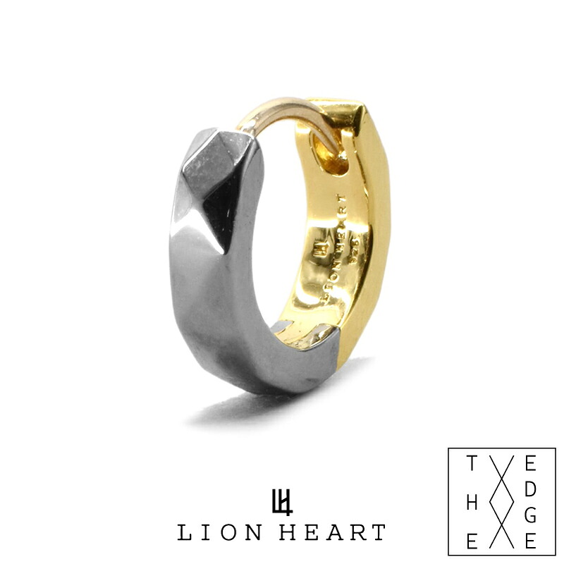 ライオンハート for Gift &ldquo;THE EDGE&rdquo; カッティング フープ ピアス シルバー925 MIXカラー (ブラック＆ゴールド) 01EA0991BY LION HEART メンズ 18Kポスト 1点売り 片耳用 中折れ ブランド プレゼント ギフト｜メンズアクセサリー Rism Town