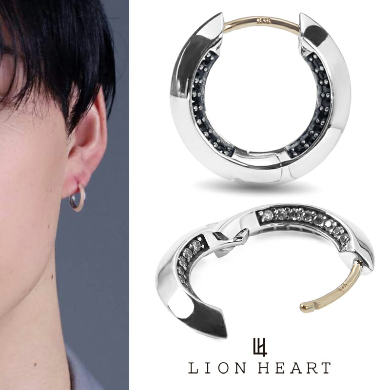 ライオンハート for Gift クラッチ ピアス インサイドストーン (クリア・ブラック) シルバー925 1EA192 LION HEART メンズ 男性 K18ポスト フープ ピアス 1点売り 片耳用 ブランド プレゼント ギフト